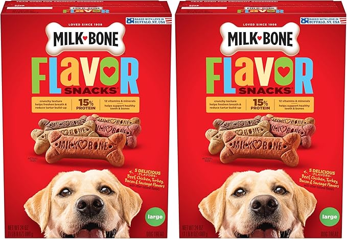 Milk-Bone Flavor Snacks Large Dog Biscuits, Flavored Crunchy Dog Treats, 24 Ounce Box (Pack of 2)