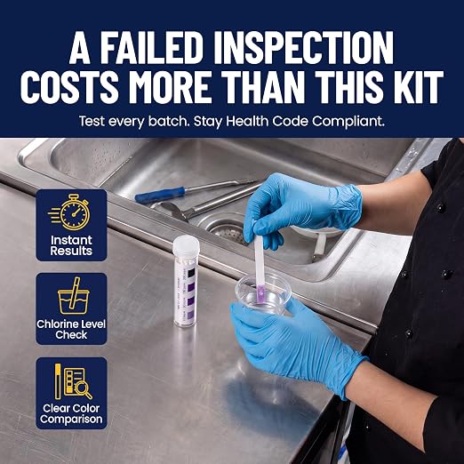 Chlorine Test Strips for Restaurants & Food Services, 20 x Vial of 100 Chlorine Sanitizer Testing Kits, Bleach Test Strip, 0-200PPM Testing Kit Sanitizing Solution for Kitchen & Bar by FryOilSaver Co.