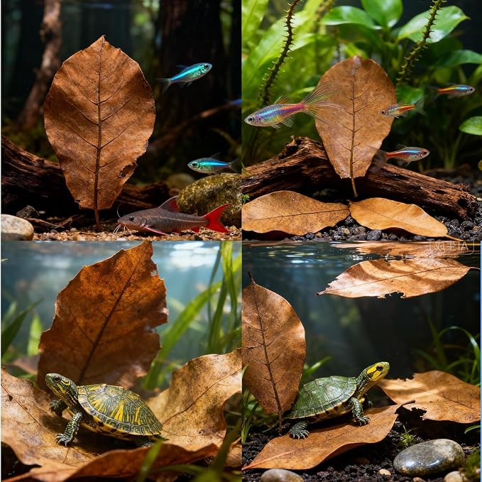20Pcs Catappa Indian Almond Leaves Aquarium Decor Water Conditioner | Sealed Package,for Betta Fish Shrimp Goldfish Guppy,Betta Fish Tank Decor,Balance PH,Natural Tannins,Axolotl Tank Accessories