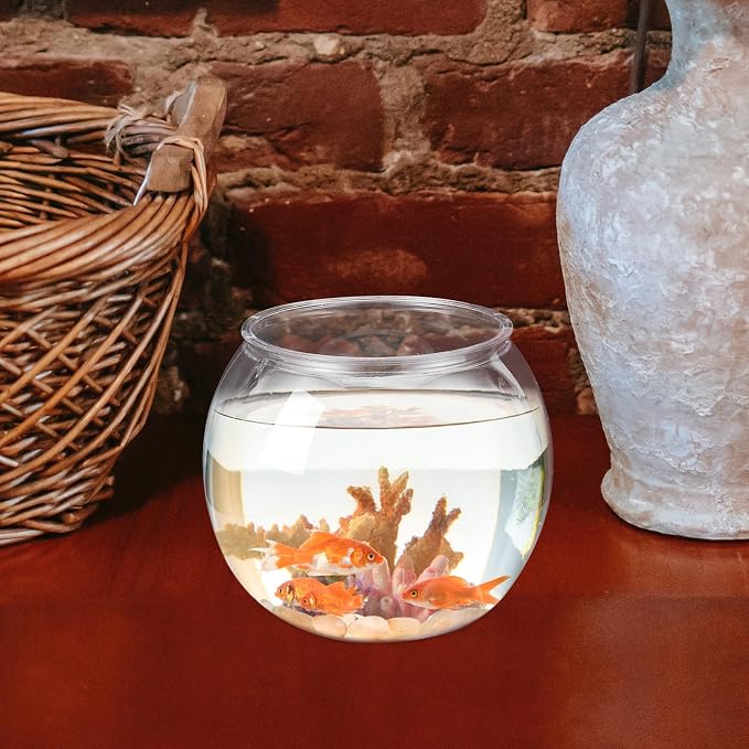 Mipcase Plastic Fish Bowl, Round Goldfish Tank Small Betta Fish Bowl Clear Fish Tank Bowl Desktop Goldfish Bowl for Home Decor (Pack of 2)