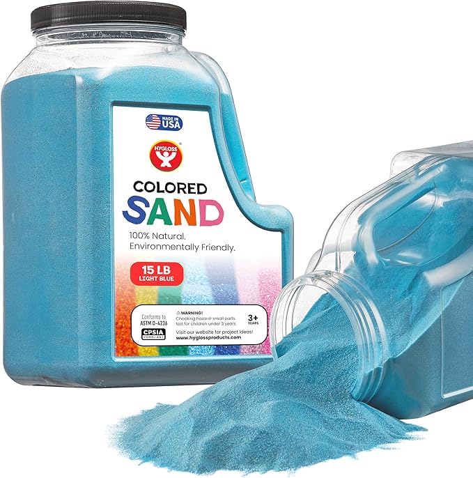 Hygloss Colored Sand for Crafts - 15 lb Bottle, Light Blue - Vibrant Colorful Fine Sensory Play Sand Art Kits for Kids - Classroom Activities for Children 3 4 5 6 7 8 9 10 11 12 - Safe for Ages 3+