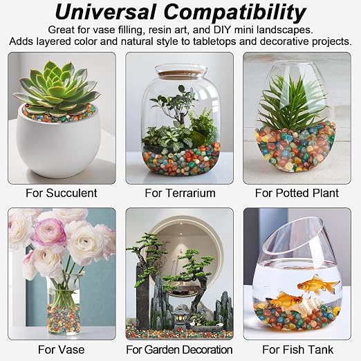 Decorative River Rocks & Pebbles for Fish Tank, Plant, & Landscaping | Smooth Polished Pebbles for DIY Resin Art, Vase Fillers, Aquarium Gravel, and Potted Plants (Colorful, 10 Pounds)