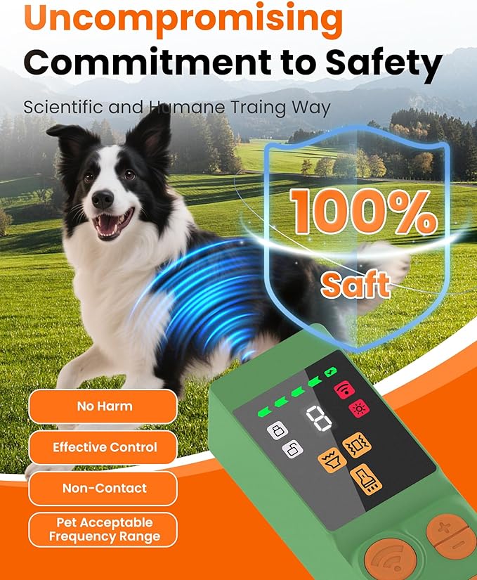 [Digital LED Display] ultrasonic Dog bark Deterrent with 4 Transmitters, Green 10 Gears Dog Training Device for Dogs, Rechargeable Anti Barking Device & Dog Repellent with Flashlight
