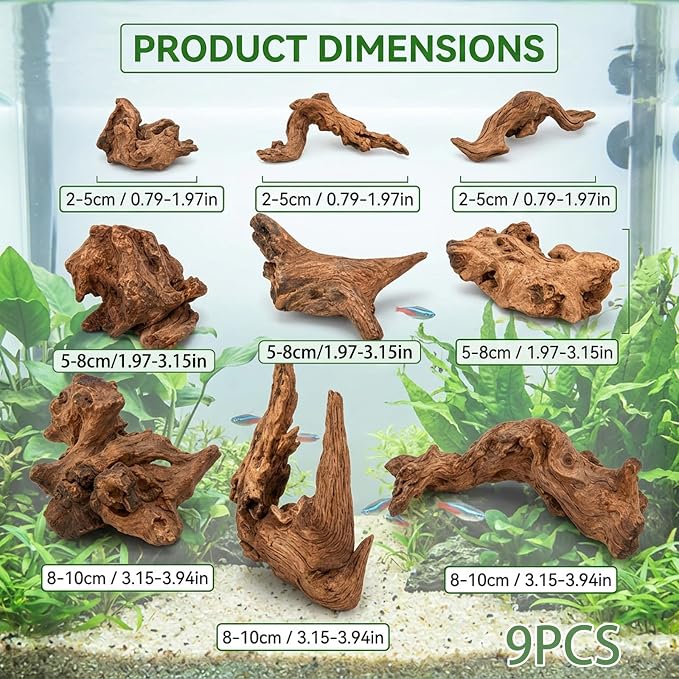 9PCS Driftwood for Aquarium, Aquarium Driftwood, Driftwood for Fishtank Natural Piece for Fish Tank Decoration