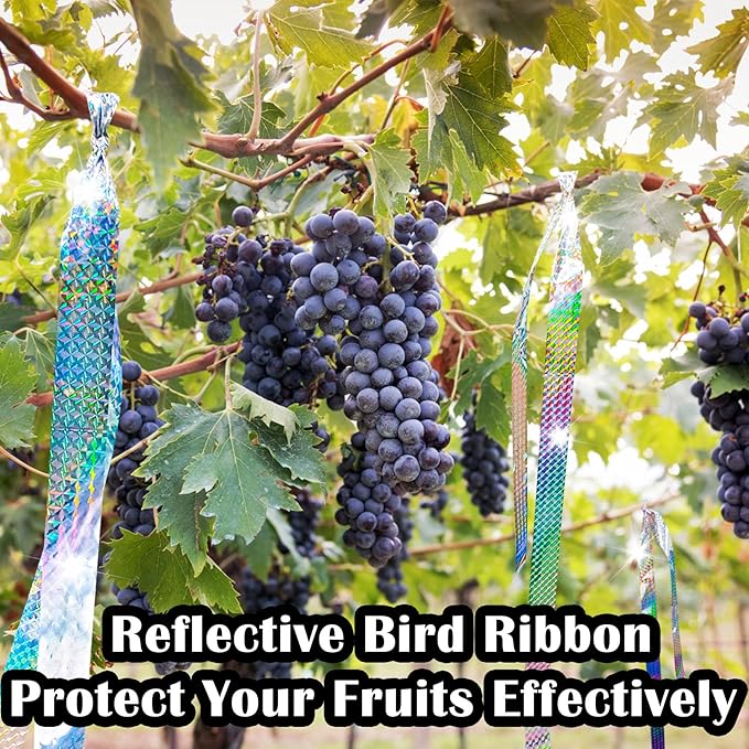 Benasan [984FT] Effective Birds Scare Reflective Ribbon Reflectors,Dual-Sided Flashing Streamers to Keep Pigeons, Hawks, Woodpeckers, Geeses Away from Trees Plants Crops Garden Porch,2*Rolls