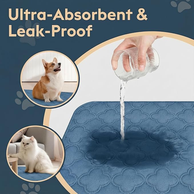 FunFurry Washable Pee Pads for Dogs - 2 Pack Reusable Pee Pads，Waterproof Puppy Pads，Pet Training Pads，Super Absorbent with Dog Paw Shape Non-Slip Backing (Blue, 24" X 24" - 2 Pack)