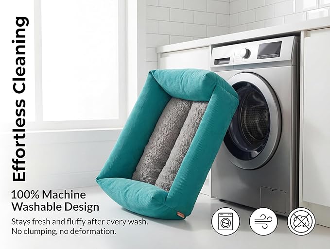 Miguel Cat and Dog Bed, Bolster, Small 20"x17"x7", Up to 10lbs, Washable, Polycotton Fill, Blue, Square, Solid