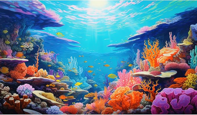 Underwater Scene Aquarium Background Under The Sea Coral Reefs Fish Tank Background Ocean Bottom Scene Diverse Marine Life Sunray Terrarium Backgrounds Tropical Undersea View Tank Backgrounds 30x18in