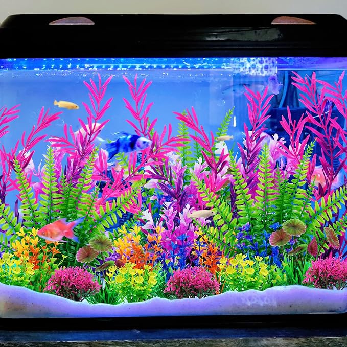 QUOZUO 25 Pack Aquarium Plants, Fish Tank Decor Colorful Plants Artificial Aquarium Decorations for Household and Office Aquarium Simulation, Small to Large
