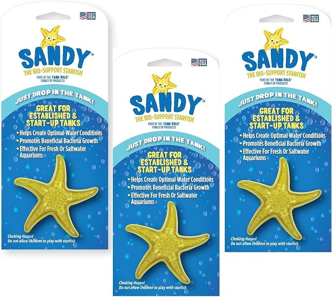 Sandy The Bio-Support Starfish - 3 Pack, Yellow- Promotes A Healthy Balanced Aquarium Ecosystem, Probiotic Growth, Tank Environment Control | Probiotic aquarium treatment for freshwater & saltwater tanks – up to 60 days, cannot be overdosed