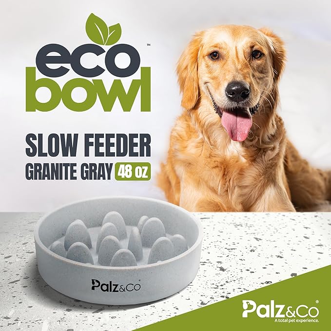 Palz&Co EcoBowl Slow Feeder for Dogs & Cats, 48 oz Gray - Natural Bamboo Puzzle Pet Bowl with Non-Slip Base for Slower Eating & Better Digestion, Dishwasher Safe