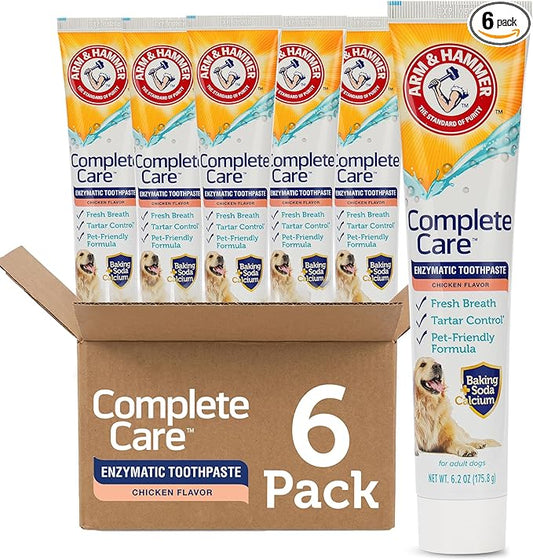 Arm & Hammer Complete Care Enzymatic Dog Toothpaste with Baking Soda and Calcium, Fluoride-Free Chicken Flavor for Plaque, Tartar, and Fresh Breath, 6.2 Oz Value Size - 6 Pack
