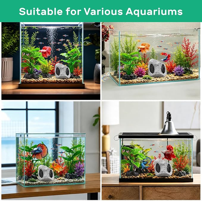 Fish Tank Decor, Aquarium Decor Set Betta Fish Tank Decorations with Artificial Green Plants & Hideaway Rock Cave for Betta Goldfish Turtle Reptile Decoration