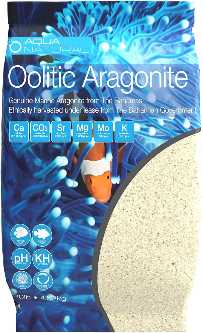 Aqua Natural Aquarium Sand, Oolitic Aragonite, 10lb | Reef, Saltwater, Marine, Tanks