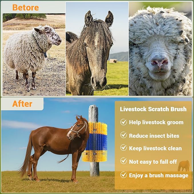 2PCS Livestock Scratching Brush,Extra Large Size Livestock Scratching Brush, Massage Grooming Kit for Cattle, Sheep, Pig, Animal Back Scratching & Itch Relief, Blue-Yellow