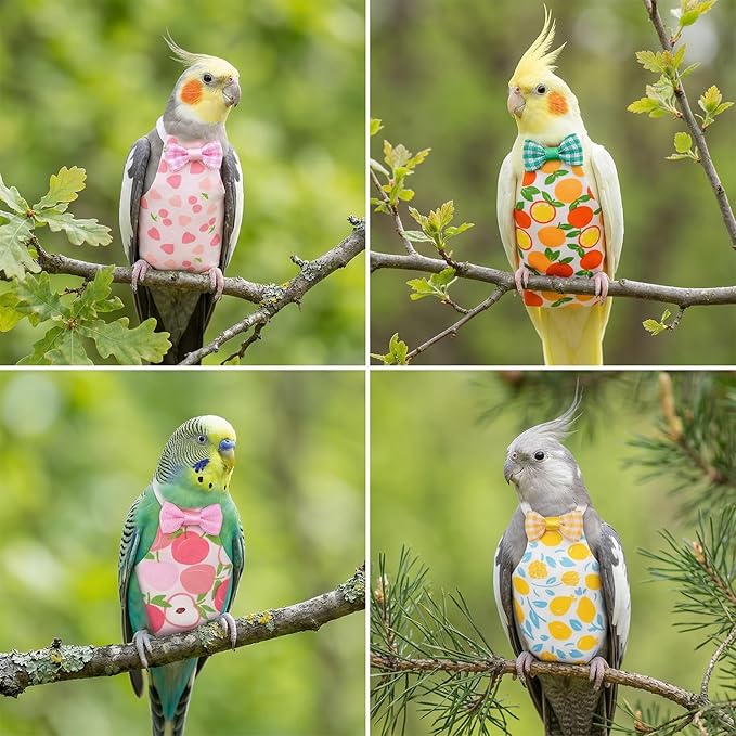 4pcs Bird Diaper Reusable Flight Suit Parrot Nappy with Waterproof Inner Adjustable Straps Pet Bird Diaper Birds Clothes for Parakeet Cockatiel Mini Macaw Budgie Canary