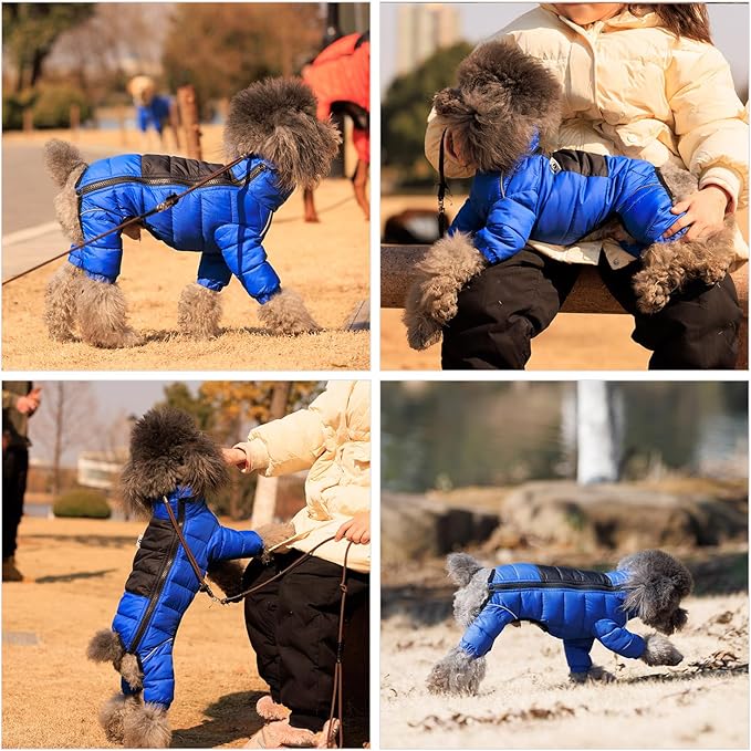 Lovelonglong Dog Coat - Warm Jacket, 4 Legs Covered Waterproof Windproof Reflective Dog Vest, Zippered Adjustable Outdoor Snow Jacket for Small to Large Dogs, Blue XL