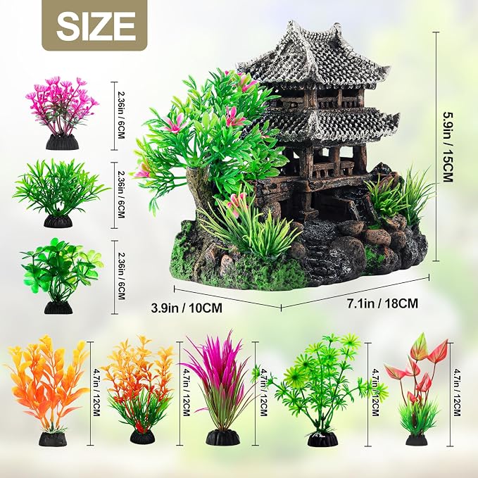 CousDUoBe 9Pcs Resin Castle Decorations Set，Realistic Fish Tank Castle with Eco-Friendly Design,Fish Tank Decorations Aquarium Accessories