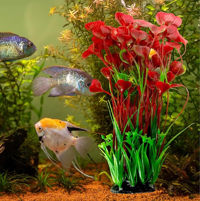 kathson Tall Plastic Aquarium Plants,16 Inches Artificial Plant for Fish Tank Large Silk Aquarium Plants Decor Freshwater and Saltwater Fish Tank Seaweed Decorations for Small Tanks