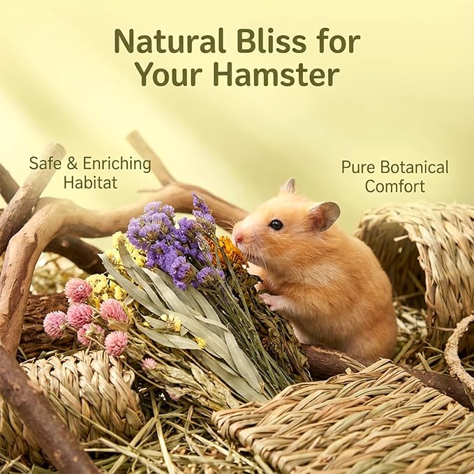 Sukh Hamster Bedding Sprays Habitat Decor - Natural Hamster Cage Accessories with Floral Forage, Layered Small Animal Habitat Decor for Hamster Enrichment, Syrian Hamster Hideout Cage Decor