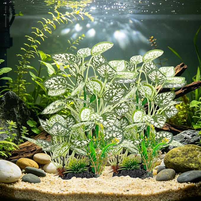 Silk Aquarium Plants 9.8in 2-Pack | Soft fish-safe durable fade-resistant for fresh/salt weighted base flexible