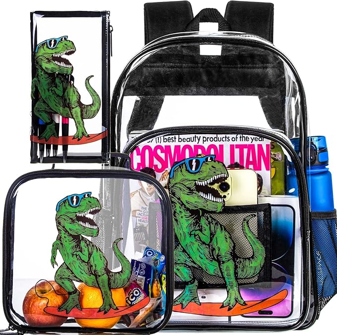 Clear Backpack for Girls and Boys, Kids Transparent Bookbag, 3PCS Cute See Through School Bag for Elementary Prechool