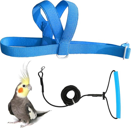 Pet Parrot Bird Harness Leash Adjustable Bird Flying Harness Traction Rope with Cute Wing for Parrots Pigeons Budgerigar Lovebird Cockatiel Mynah Outdoor Training Toy (Blue,S)