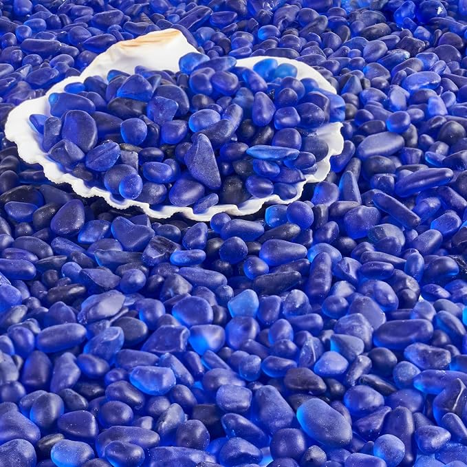 QEQEKAKA Sea Glass Stones for Crafts 0.5LB Dark Blue Pebble Gemstones Bulk | Small Glass Stones for Beaching Wedding DIY Decor Aquarium Turtle Tank Vase Filler (187g/6.6oz)