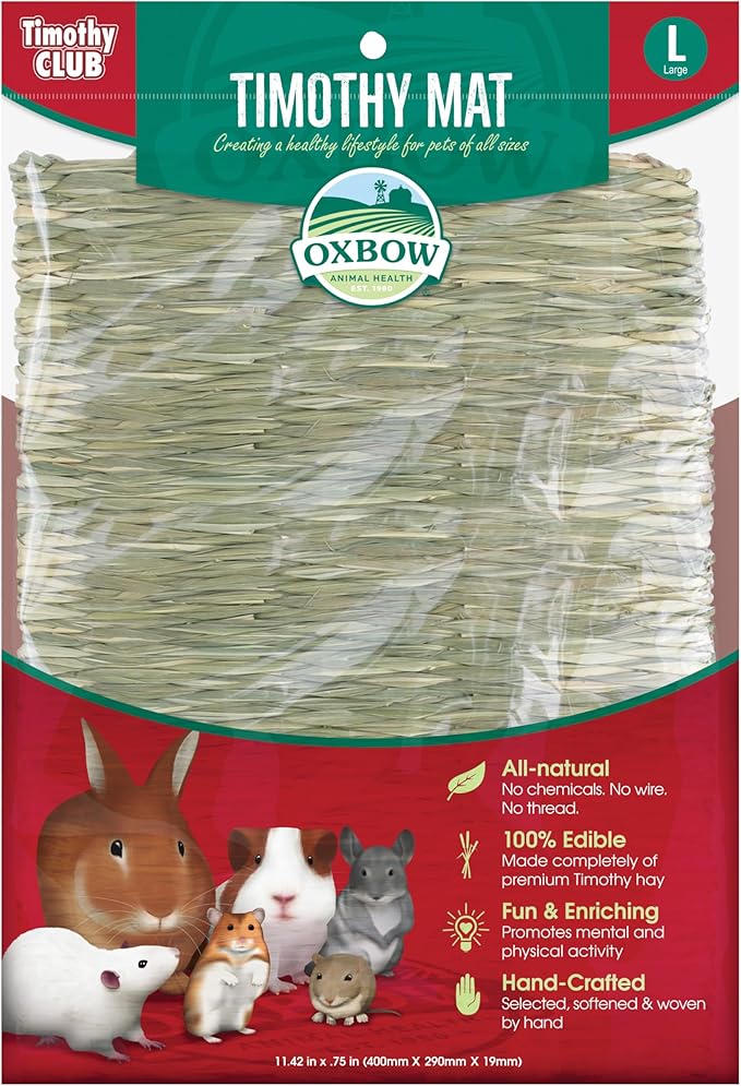 Oxbow Timothy Hay Mat – Edible Habitat Accessory for Rabbits, Guinea Pigs, Chinchillas & Rats – Hand-Woven Natural Mat and Chew, Cage Enrichment for Dental Health, Comfort & Instinctual Play, Large