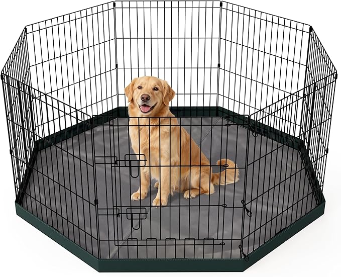 Foldable Dog Playpen, 24x30in 8 Panels Metal Pet Exercise Fence with Botton Pad, Dog Play Pen for Indoor Outdoor, Heavy-Duty Pet Fence Puppy Crate Kennel with Door for Small Medium Pets