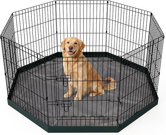 Foldable Dog Playpen, 24x30in 8 Panels Metal Pet Exercise Fence with Botton Pad, Dog Play Pen for Indoor Outdoor, Heavy-Duty Pet Fence Puppy Crate Kennel with Door for Small Medium Pets