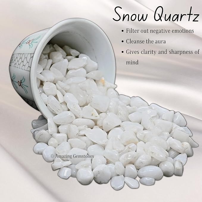 Snow Quartz Crystal Chips Aquarium Gravel Rocks - Snow Quartz Chips Bulk Fish Tank Gravel, Small Tumbled Stone Chips and Tiny Crystals for Decoration (Natural AAA Grade Gemstones)
