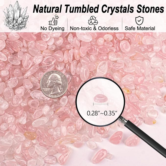 3 Lb Rosy Pink Stones Aquarium Gravel Rocks, Tumbled Chips Crushed Crystal Quartz Healing Stones for Garden|Vase Filler|Fish Turtle Tank Decorations