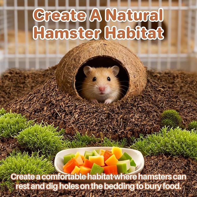 Sukh Natural Coconut Husk Bedding for Hamsters - Organic Coco Coir Substrate, Odor Control & Burrowing Friendly Small Pet Litter for Syrian Dwarf Hamsters, Gerbils, Degus