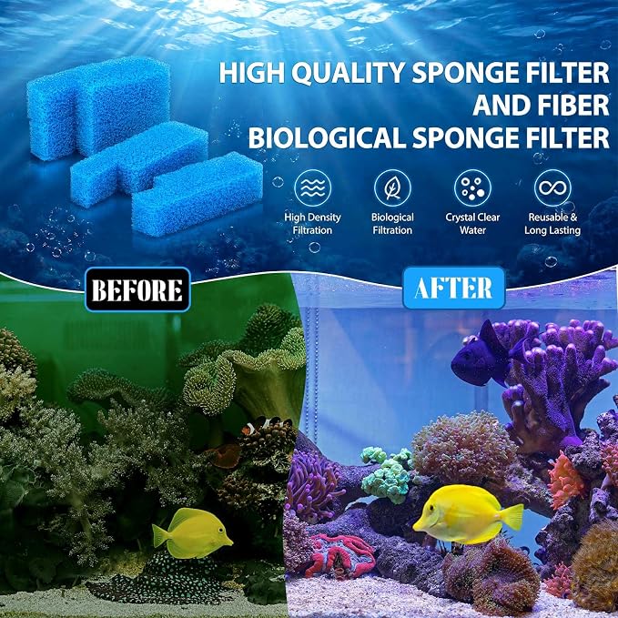Threlaco 15 Pcs Aquarium Sponge Foam Filter Pads Compatible with Seachem Tidal Replacement Polishing Pad Fish Tank Filter Floss, Media for Crystal Clear Water(Compatible with Seachem Tidal 55,Blue)