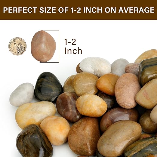 NUPICK 6lb River Rocks for Plants Indoor, 1-2Inch Mixed Pebbles for Vase Fillers, Decorative Gravel for Fish Tank, Natural Polished Stones for Succulent, Bonsai, Landscaping, Bird Baths