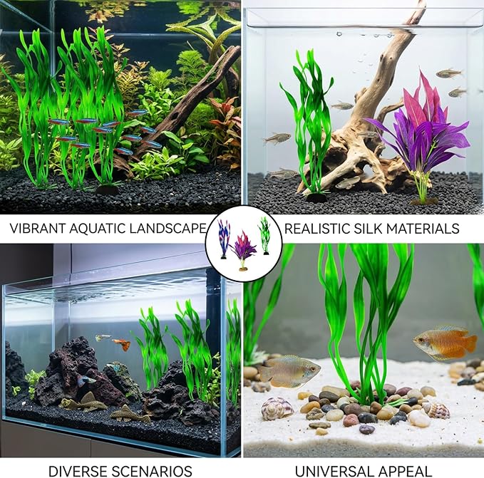 Silk Plants for Fish Tank, 6-Piece Silk Aquarium Plants Set for Betta Fish and Small Tanks, Realistic Resin-Based Aquarium Decorations with Low Maintenance Needs