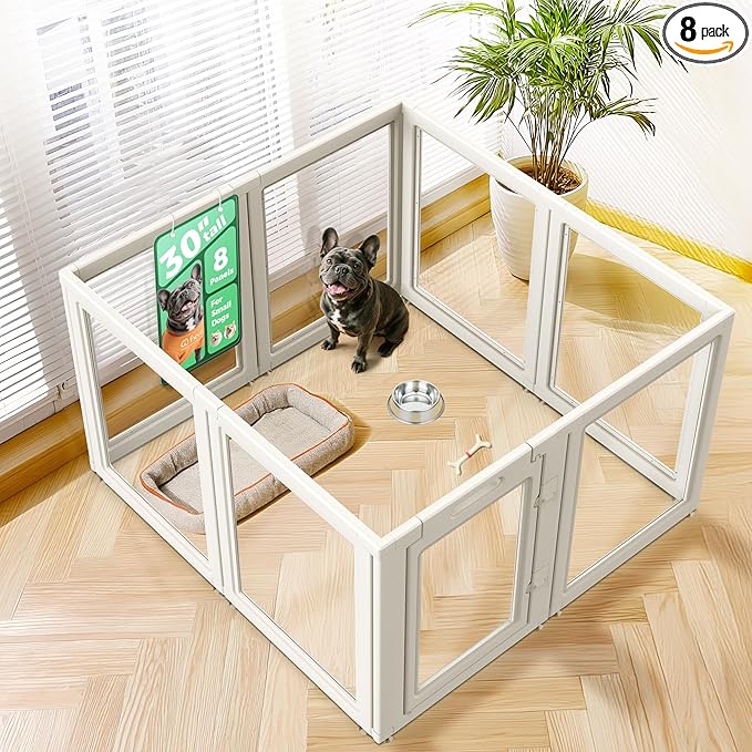FXW AuraSpace Acrylic Indoor Dog Playpen for Small and Medium Dogs, 30 Inch, 8 Panels, White