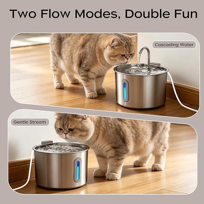 Cat Water Fountain,74oz/2.2L Cat Fountain Stainless Steel for Drinking Indoor,Ultra Quiet Pet Water Dispenser for Cat& Small Animals (2.2L cat Water Fountain)