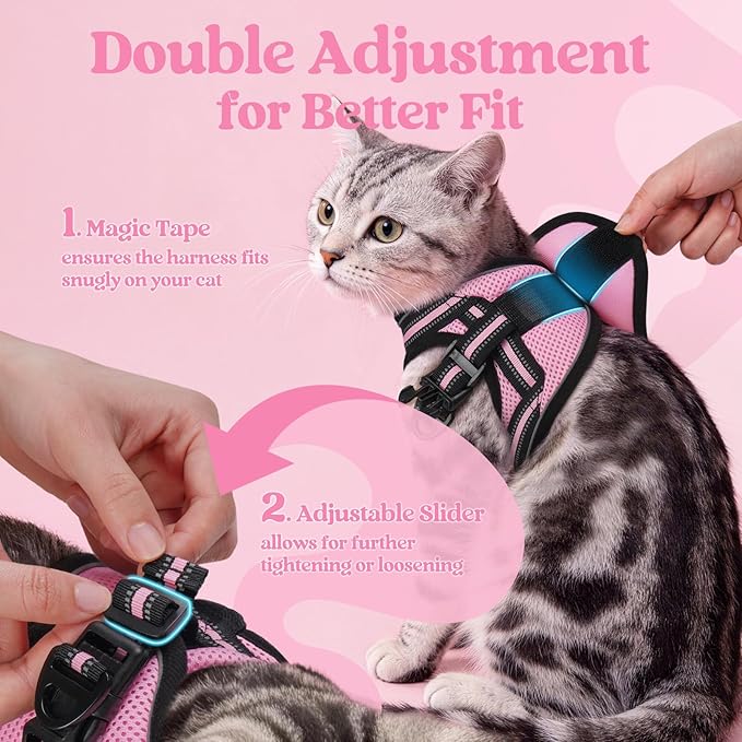 rabbitgoo Cat Harness and Leash Set for Walking Escape Proof, Adjustable Soft Kittens Vest with Reflective Strip for Cats, Comfortable Outdoor Vest, Pink, S