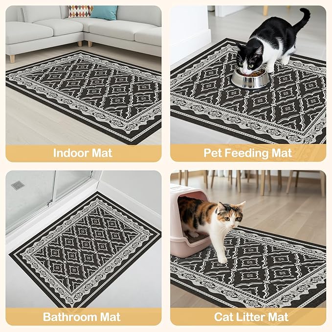 Glittme Premium Cat Litter Mat 24"x15" - Non-Slip & Waterproof Litter Trapping Mat for Litter Boxes - Soft Mesh Kitty Sand Catcher Pad Easy to Clean & Washable Floor Protector