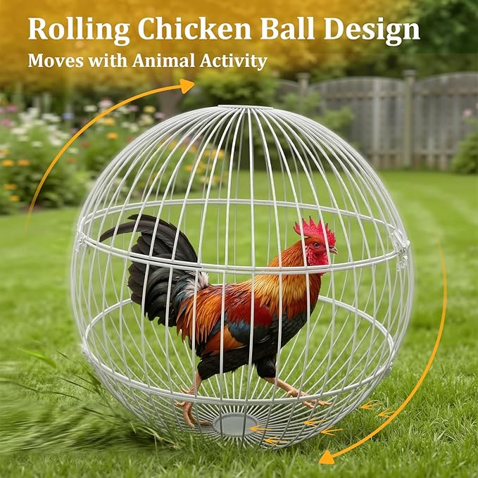 SORENCUT 17.7 Inch Metal Chicken Ball Cage, Large Rolling Chicken Ball Cage with Secure Snap-Lock Closure, Easy Assembly Outdoor Chicken Exercise Enclosure for Small to Medium Chickens