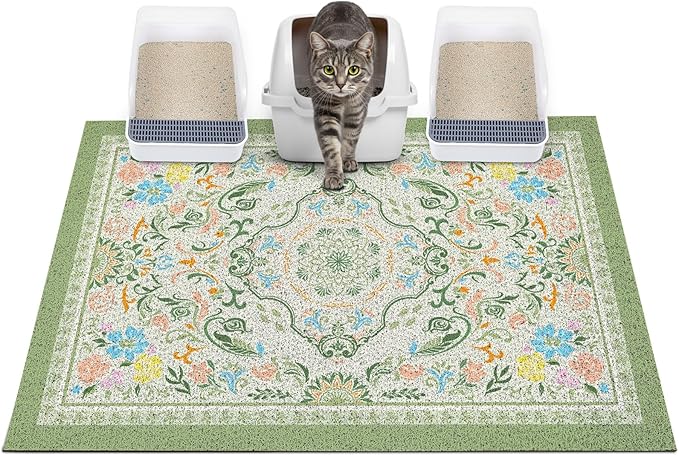 Glittme Cat Litter Mat with Non-Slip Bottom Litter Box Mat 40"X30" Litter Trapping Mat Easy to Clean Washable Cat Food Mat for Kitty,XL