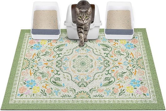 Glittme Cat Litter Mat with Non-Slip Bottom Litter Box Mat 40"X30" Litter Trapping Mat Easy to Clean Washable Cat Food Mat for Kitty,XL