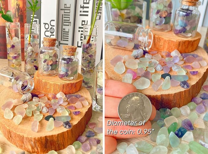 QINJIEJIE Fluorite Aquarium Gravel Fish Tank Gravel Rocks Crushed Chips | 0.55lbs Polished Chips Stone Crushed Healing Crystal Quartz Bulk for Vase Filler Pea Gravel Substrate Beta Fish Tank Decor