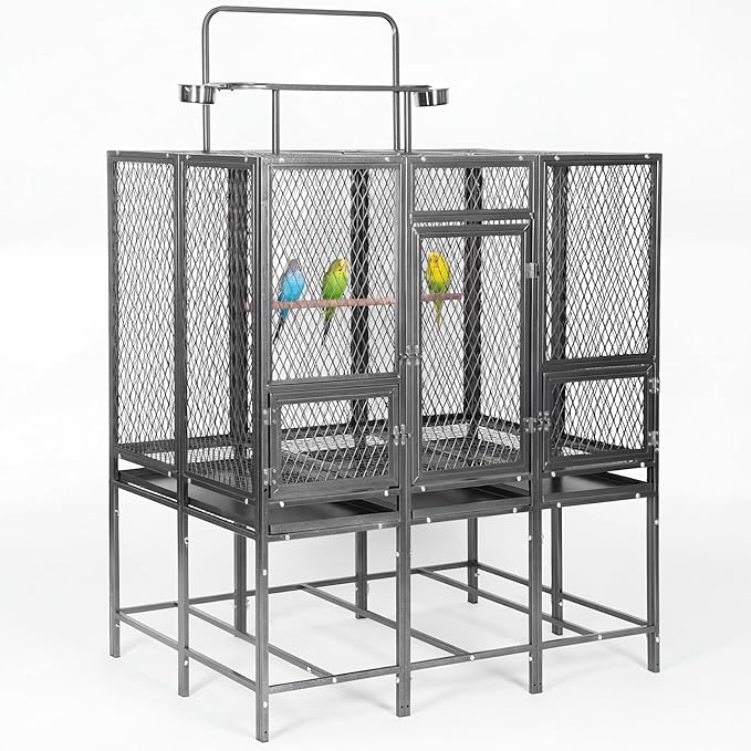 45" W X 65" H Massive Bird Cage with Playtop, Extra Wide Heavy Duty Carbon Steel Flight Cage, Rust-Proof Panoramic Aviary for Parrots Cockatiels, Strong Diamond Mesh, Indoor Outdoor