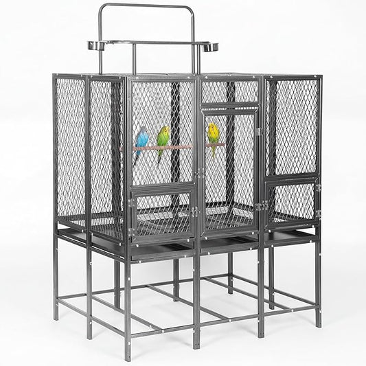 45" W X 65" H Massive Bird Cage with Playtop, Extra Wide Heavy Duty Carbon Steel Flight Cage, Rust-Proof Panoramic Aviary for Parrots Cockatiels, Strong Diamond Mesh, Indoor Outdoor