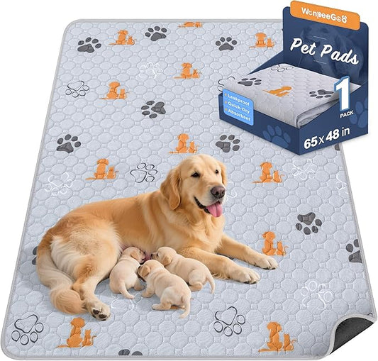 WanpeeGoo Washable Pee Pads for Dogs, 1 Pack Absorbent Reusable Training Dog Pads Pet Puppy Pads, Non-Slip Potty Pads for Whelping, Playpen, Crate, Bed, Orange, 65"x48"