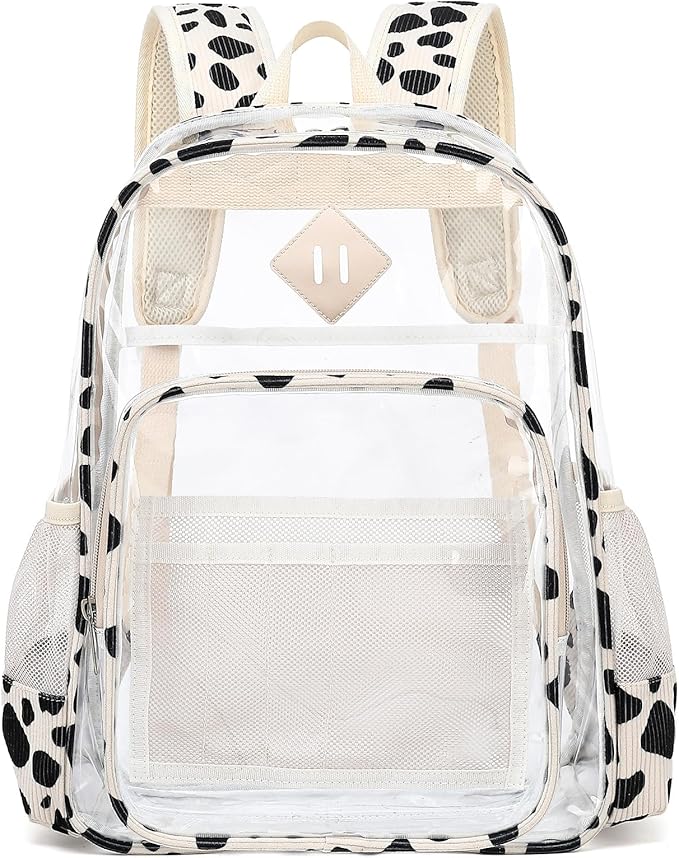 Clear Backpack for Girls Women School Bookbag Heavy Duty Transparent Backpacks (Corduroy Cow Print Black)