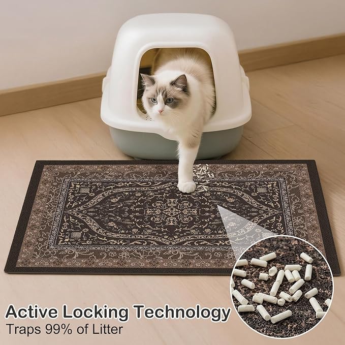 Glittme Cat Litter Mat with Non-Slip Bottom Litter Box Mat 24"X15" Litter Trapping Mat Easy to Clean Washable Cat Food Mat for Kitty,S